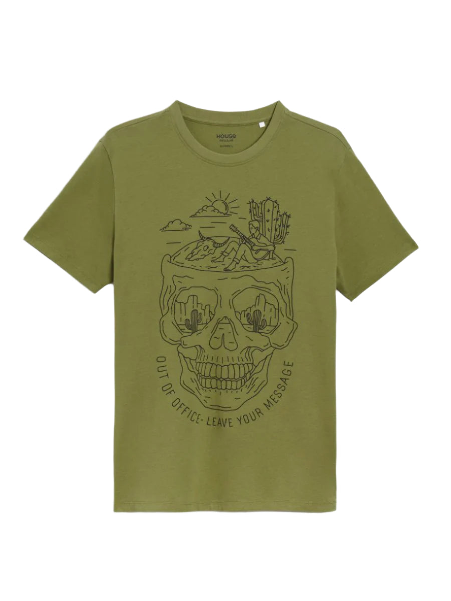 HOUSE BRAND khaki koponyamintás grafikai póló