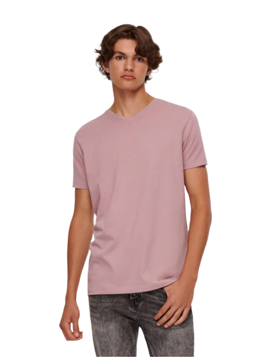 HOUSE BRAND mályva V-nyakú basic póló