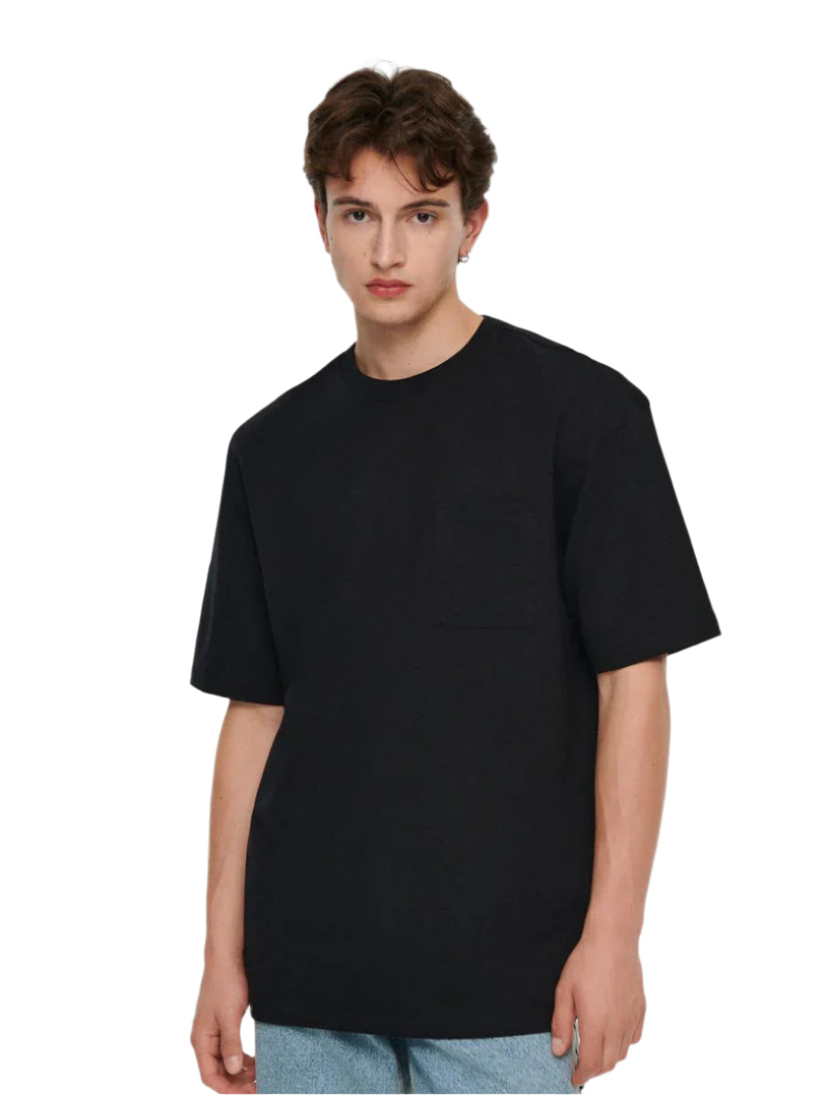 HOUSE BRAND fekete oversized zsebes póló