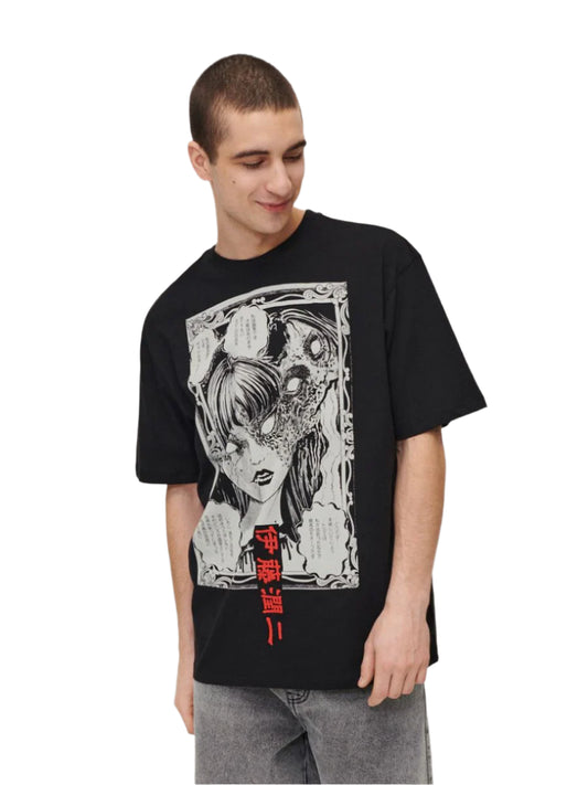 HOUSE BRAND fekete horror manga mintás póló