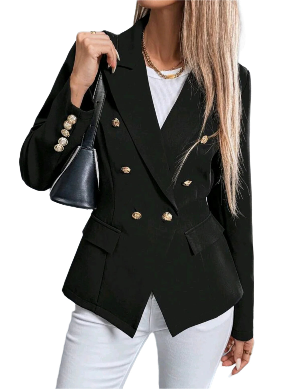 SHE fekete elegáns dupla gombsoros blézer