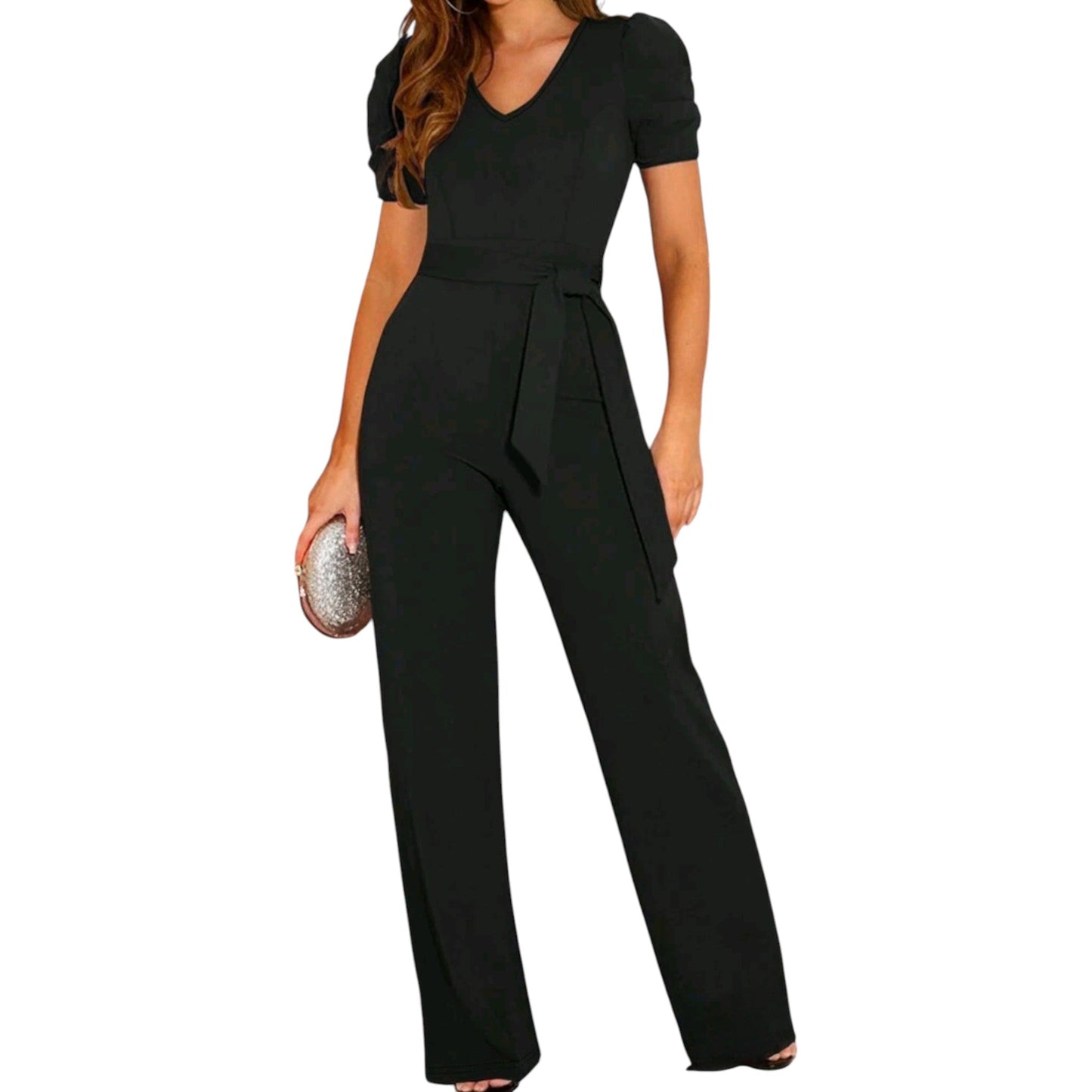 SHE fekete öves jumpsuit