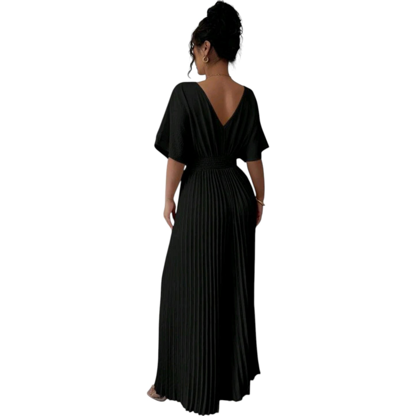 SHE fekete pliszírozott jumpsuit