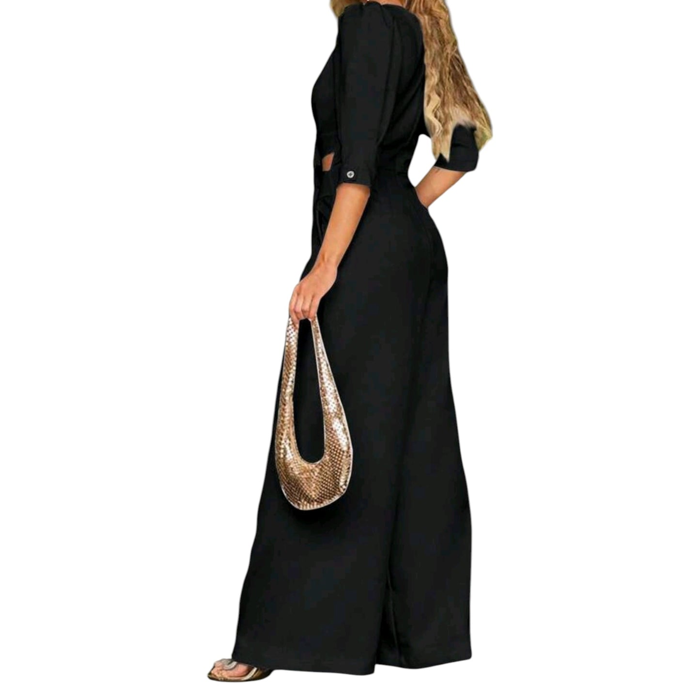 SHE fekete kivágott jumpsuit