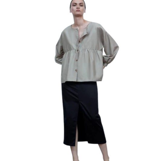 ZARA bézs babydoll hosszú ujjú blúz