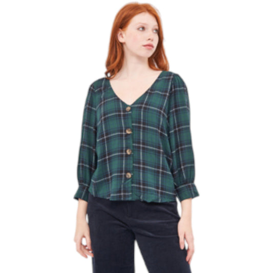 PULL&BEAR zöld kockás v-nyakú blúz