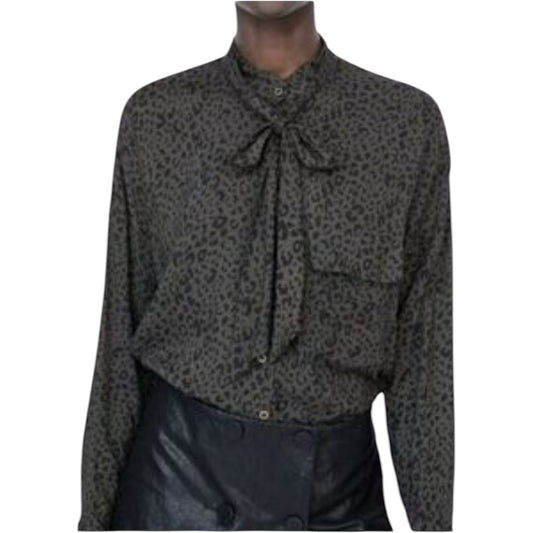 ZARA barna leopárd mintás nyakkendős ing