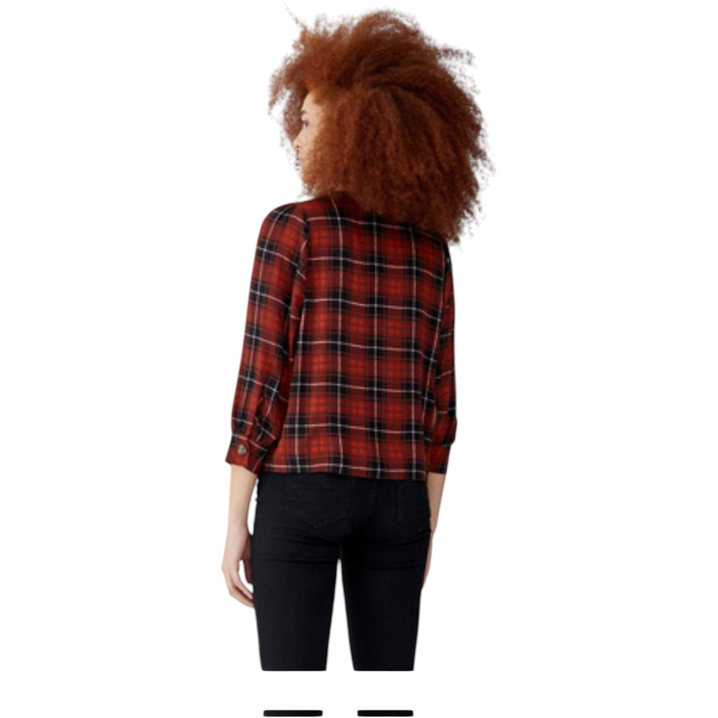 PULL&BEAR piros kockás v-nyakú blúz