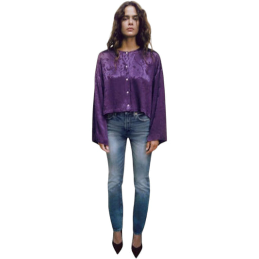 ZARA lila crop jacquard blúz