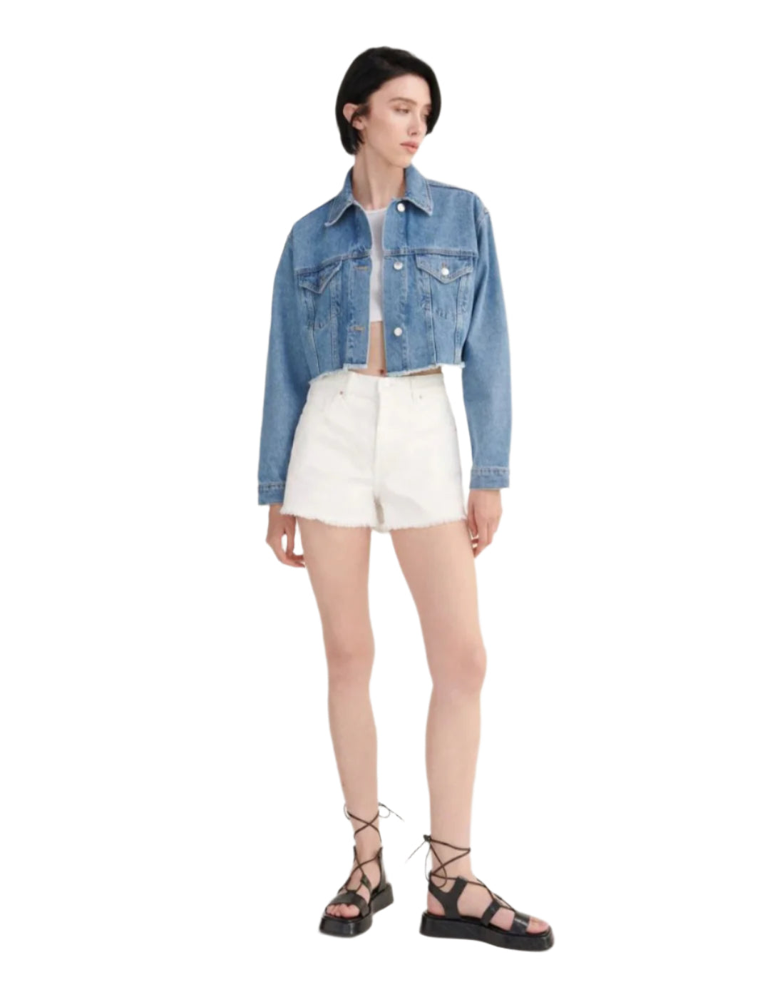 RESERVED fehér rojtos szélű farmer short