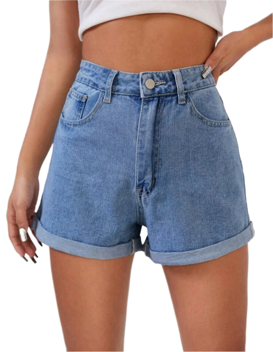 SHE világoskék visszahajtott farmer short
