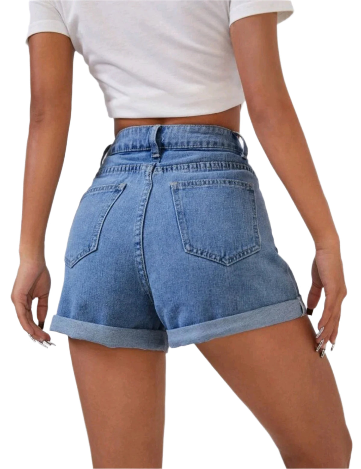 SHE világoskék visszahajtott farmer short