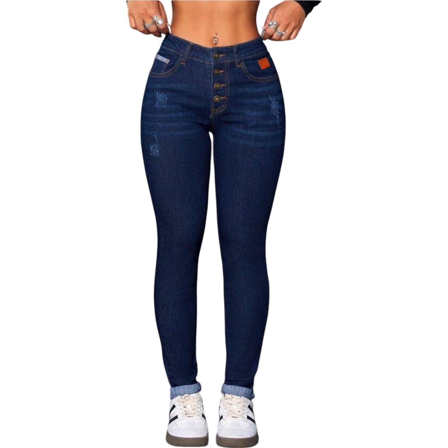 SHE sötétkék slim fit farmer nadrág