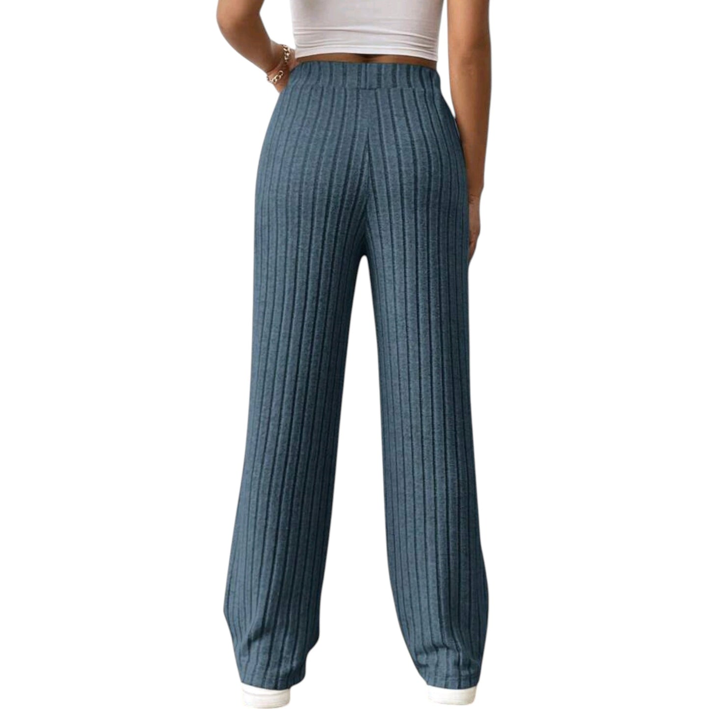 SHE kékes szürke bordázott wide leg nadrág