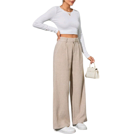 SHE bézs wide leg szövet nadrág