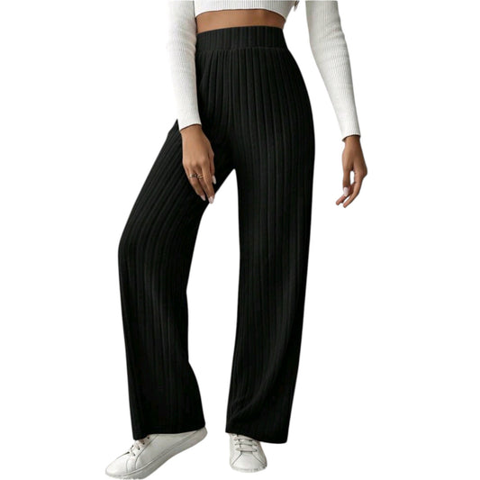 SHE fekete bordázott wide leg nadrág