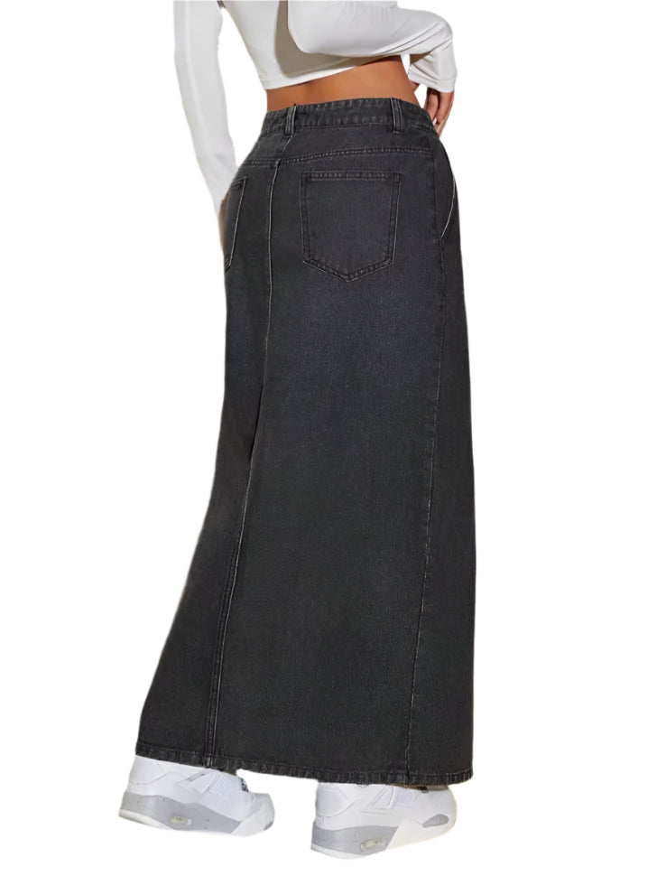 SHE fekete hosszú farmer szoknya