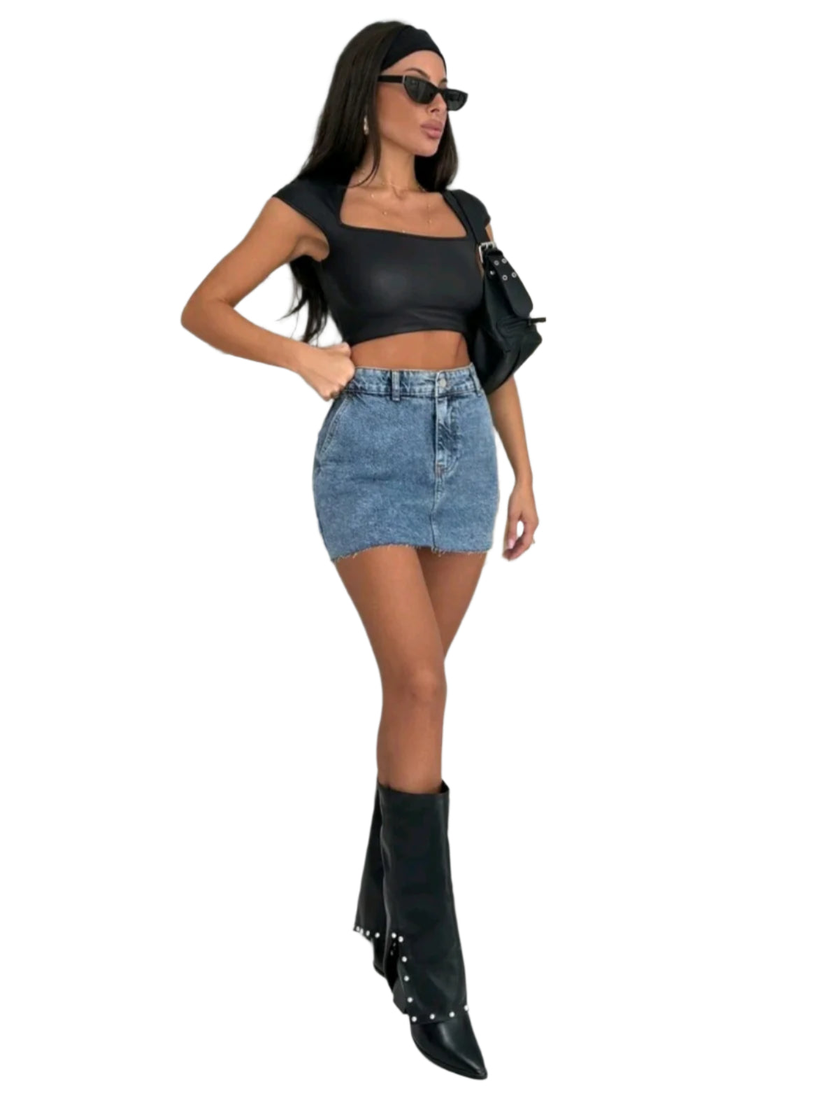 SHE kék vintage hatású farmerszoknya