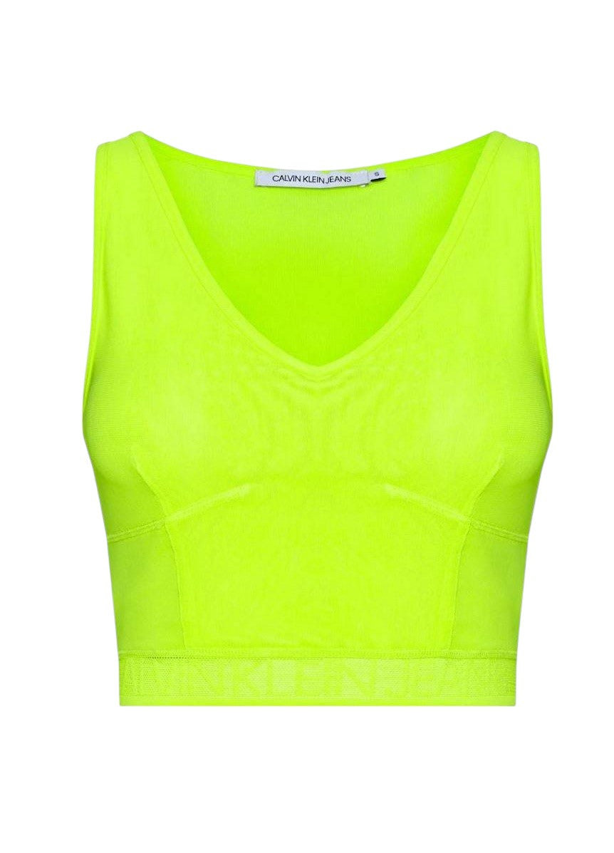 CALVIN KLEIN neonzöld hálós V-nyakú crop top