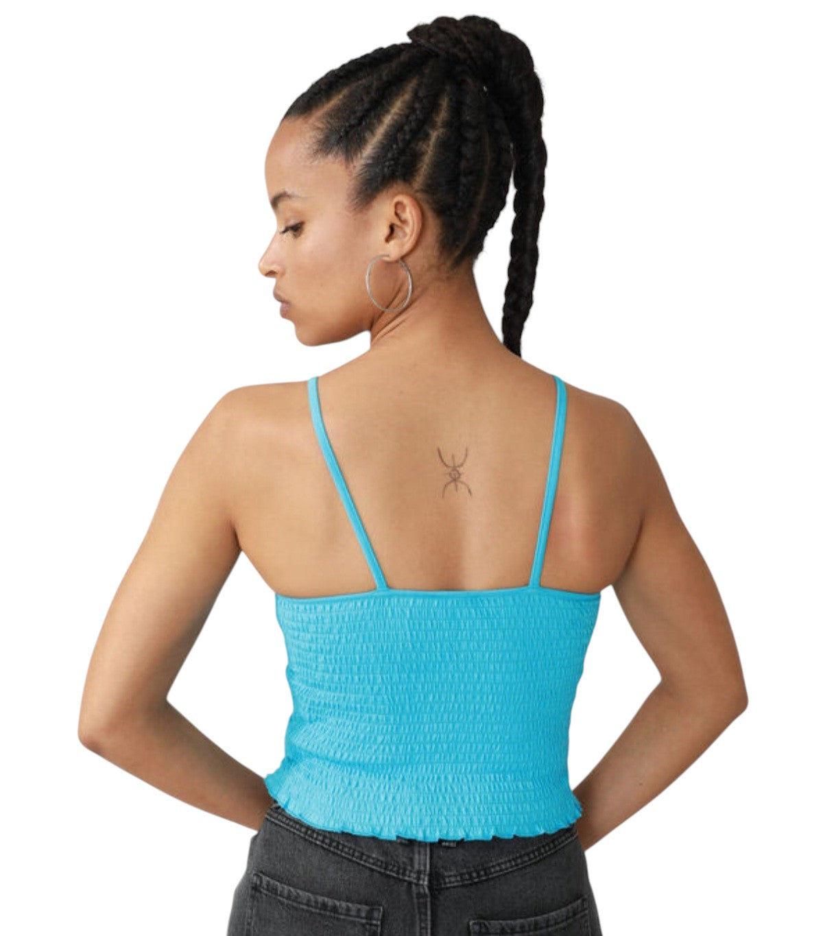 PINKIE türkizkék bordázott pántos crop top