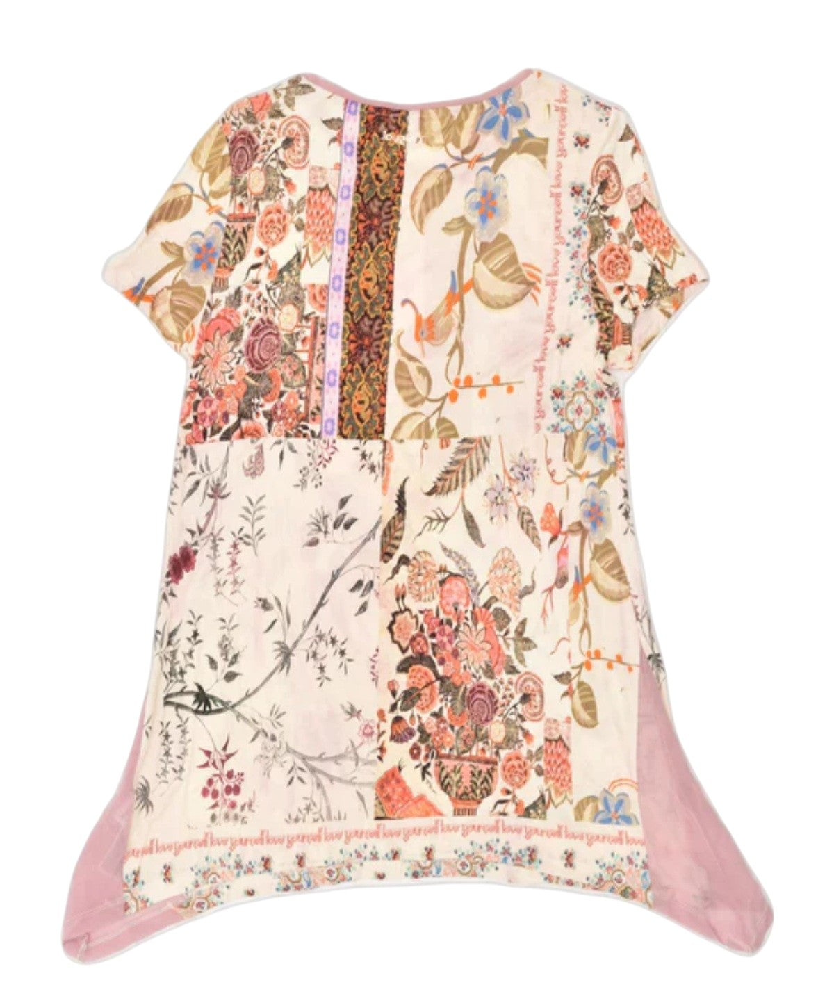 DESIGUAL krém patchwork virágmintás aszimmetrikus aljú tunika