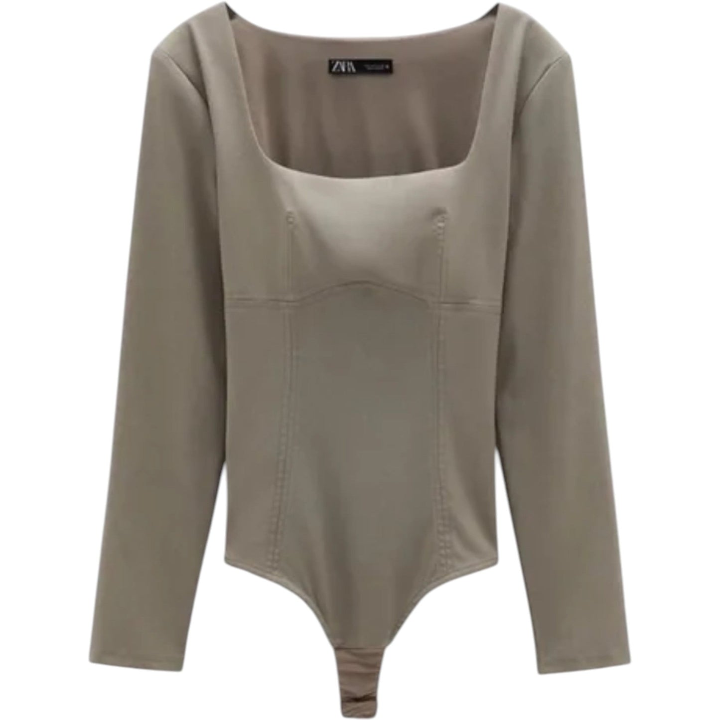 ZARA bézs szűkített hosszú ujjú body
