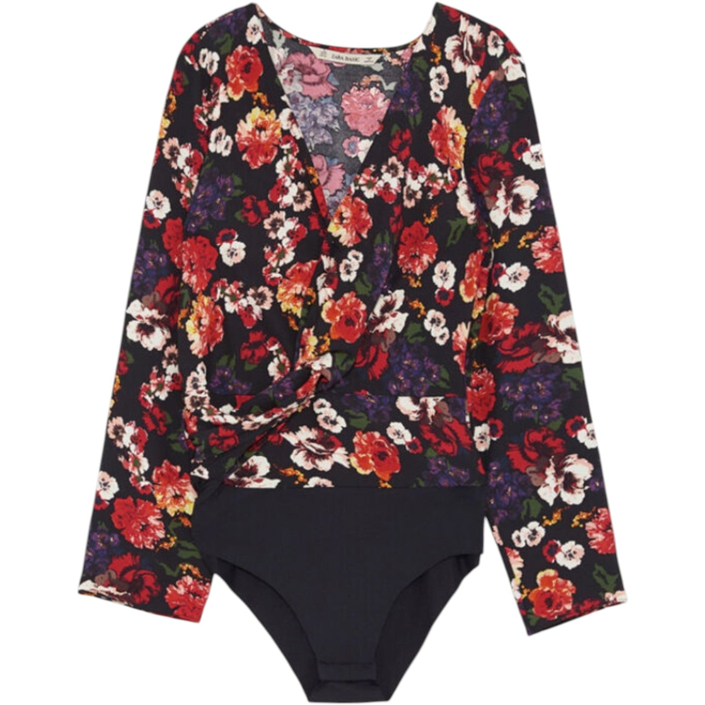 ZARA fekete virágmintás V-nyakú body