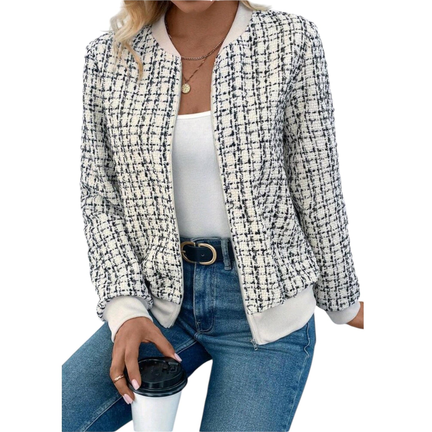 SHE kockás mintás bomber dzseki