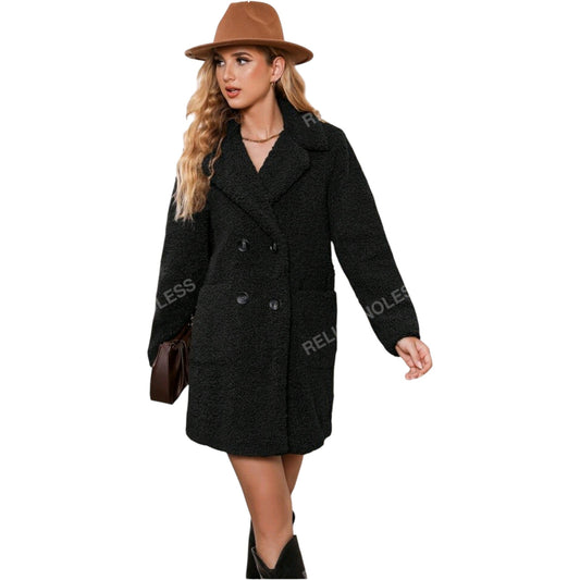 SHE fekete teddy oversize kabát
