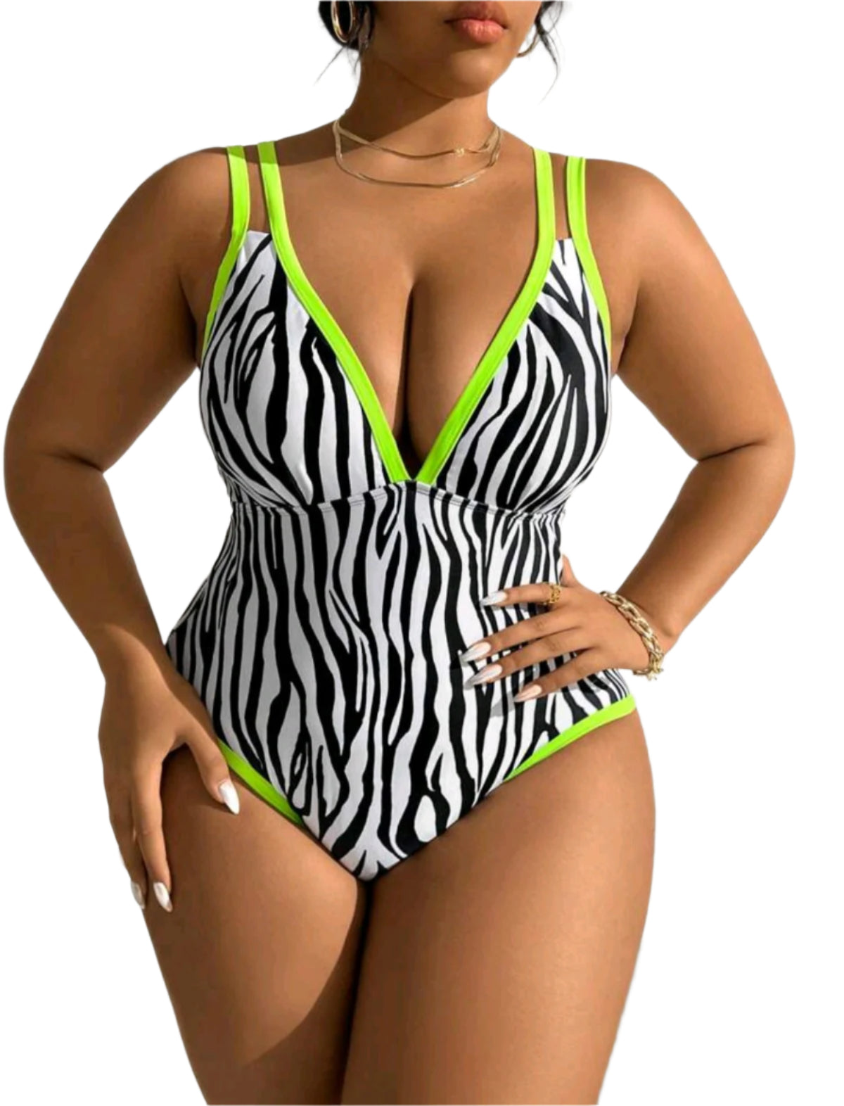 SHE zebra mintás neon szegélyes fürdőruha