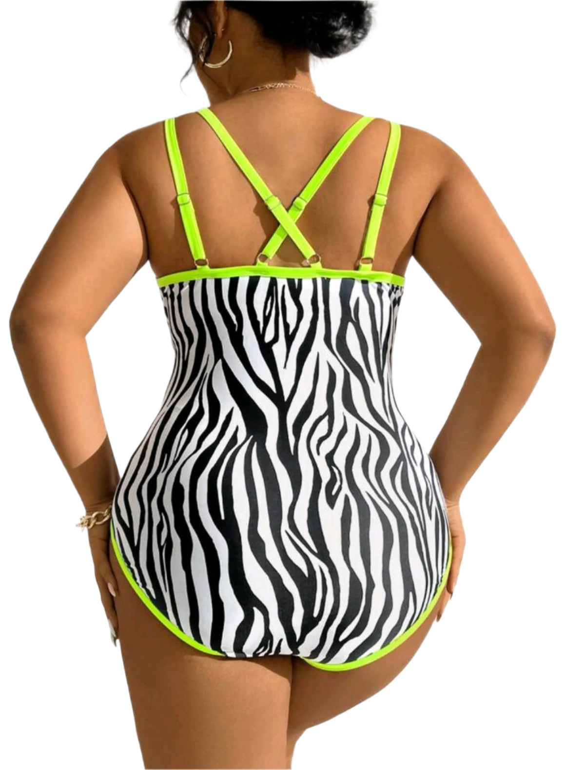 SHE zebra mintás neon szegélyes fürdőruha