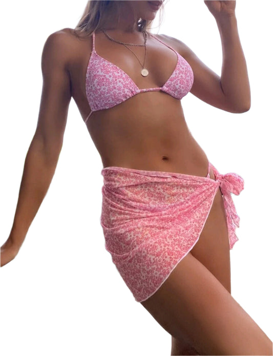 SHE rózsaszín virágmintás tanga fazonú bikiniszett