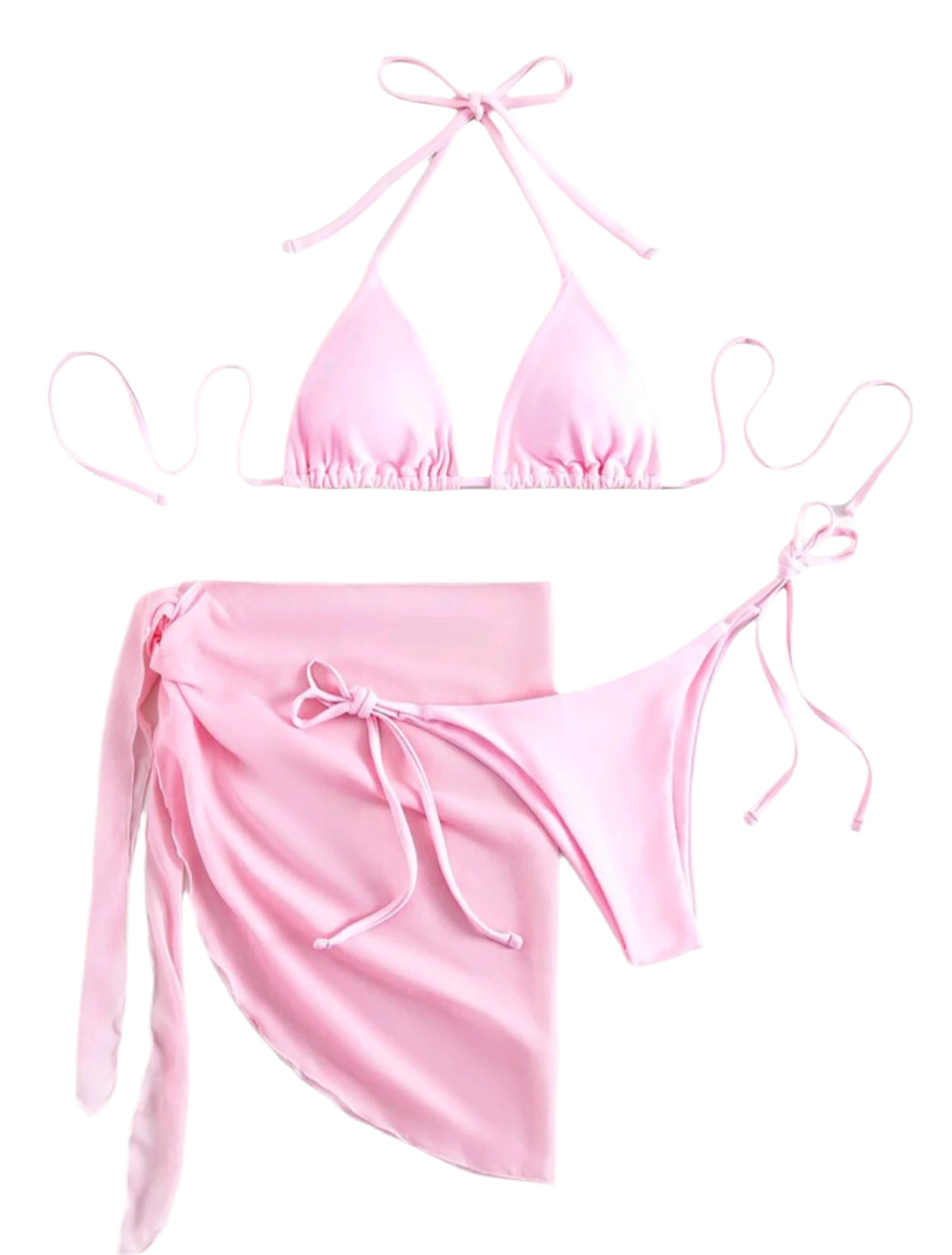 SHE világos rózsaszín háromrészes bikini szett
