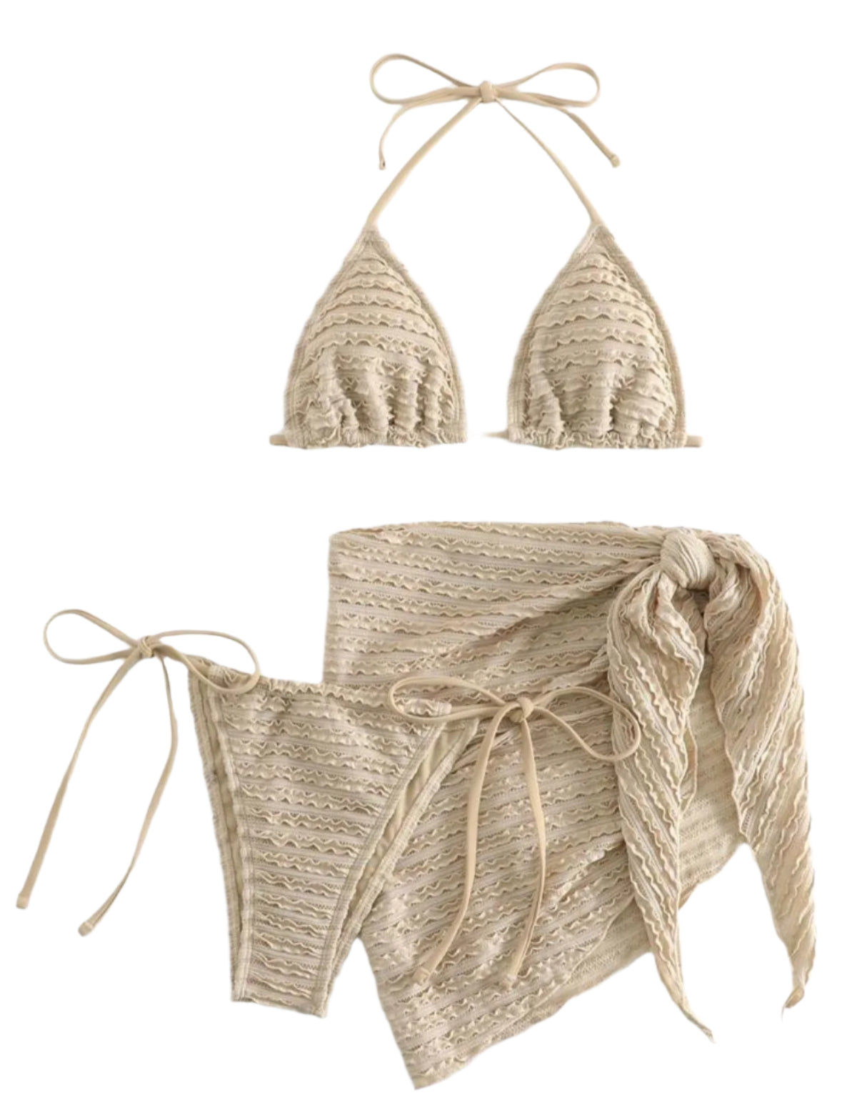 SHE bézs fodros háromrészes bikini szett