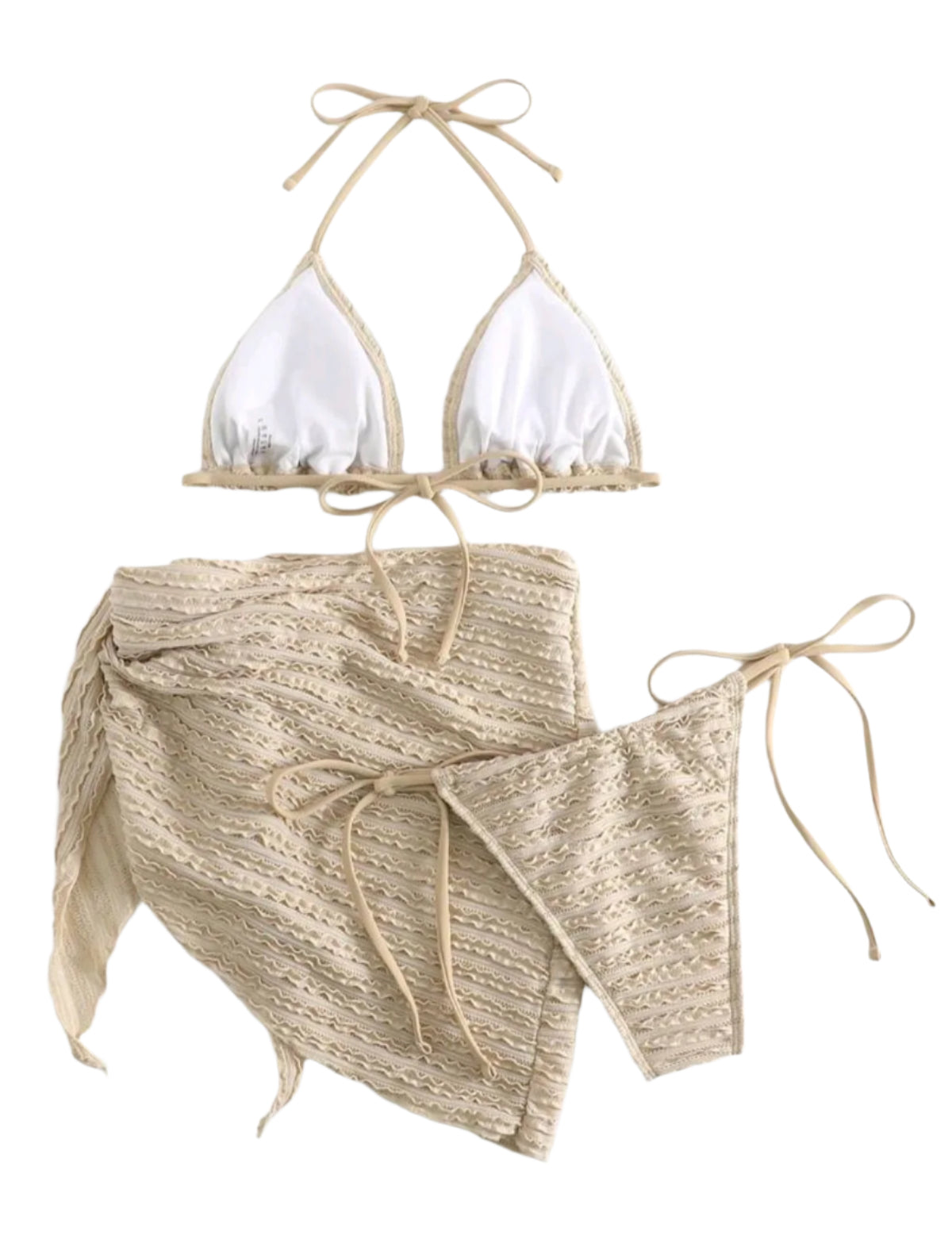 SHE bézs fodros háromrészes bikini szett