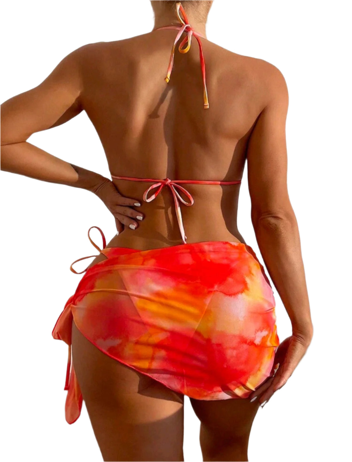 SHE narancs-pink mintás háromrészes bikini szett