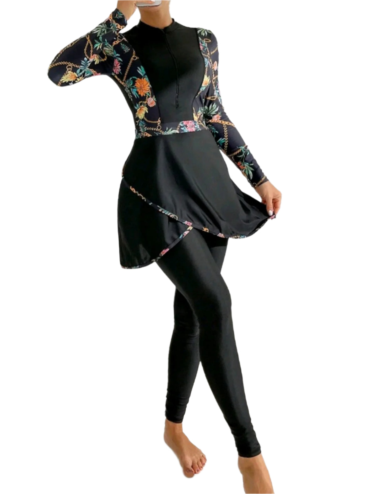 SHE fekete mintás hosszú ujjú burkini szett