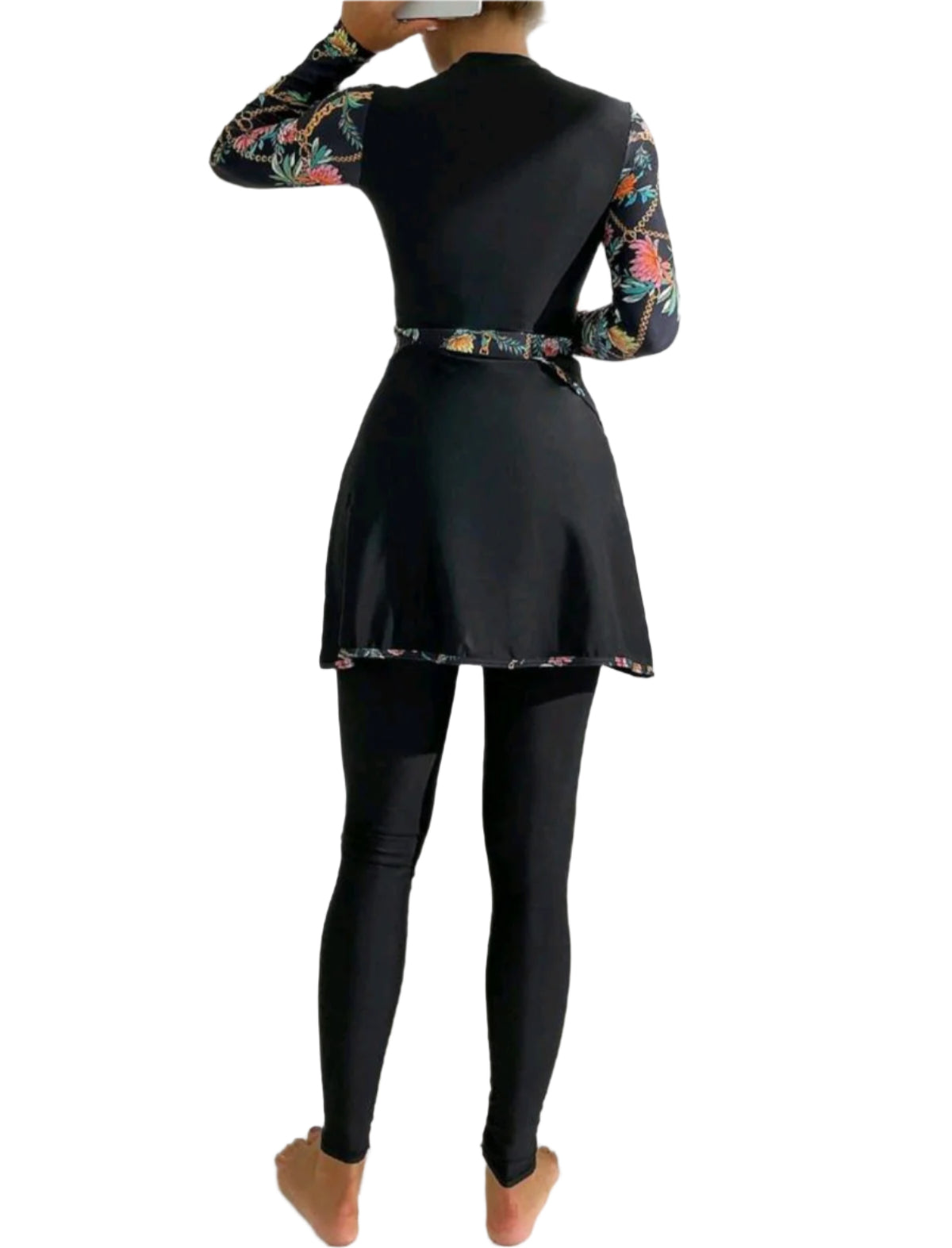 SHE fekete mintás hosszú ujjú burkini szett