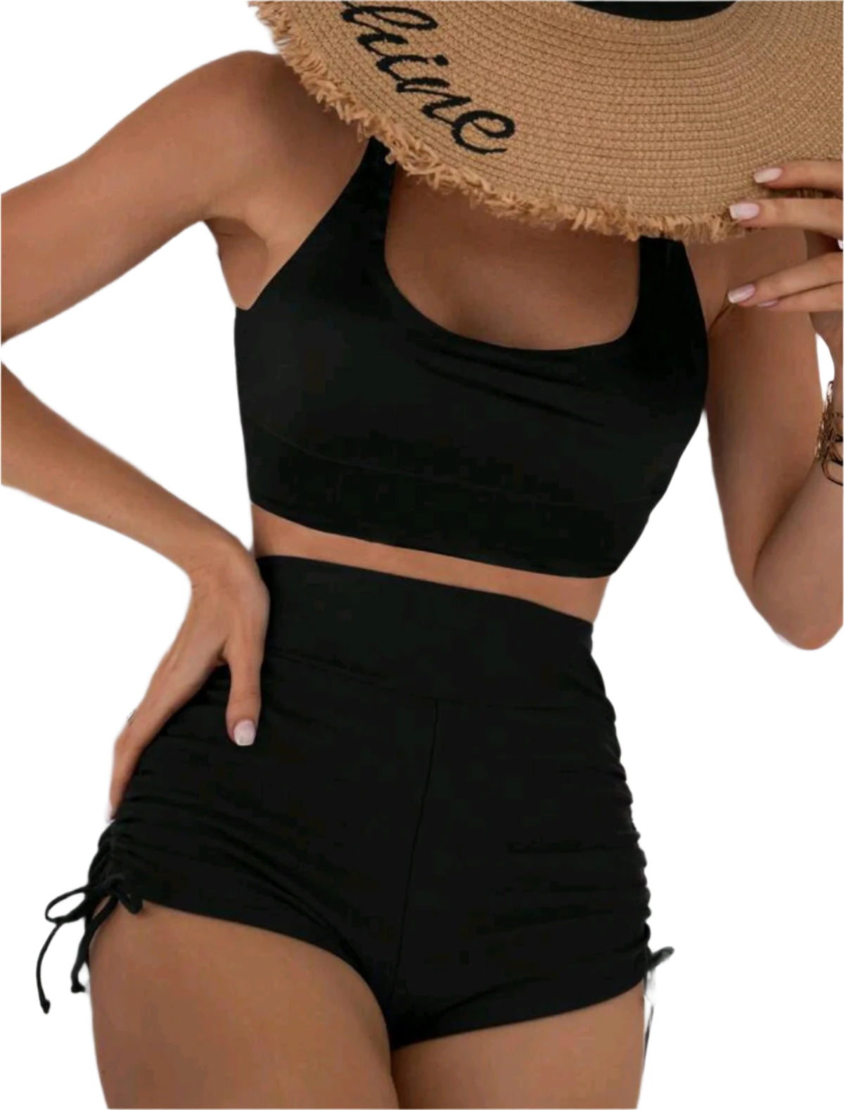 SHE fekete sportos tankini szett magas derekú shorttal