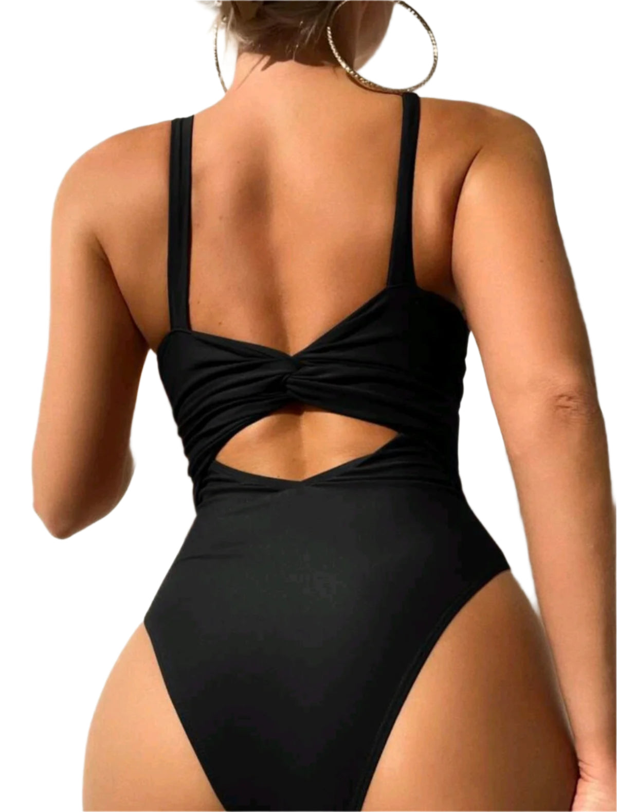 SHE fekete mélyen dekoltált egyrészes fürdőruha