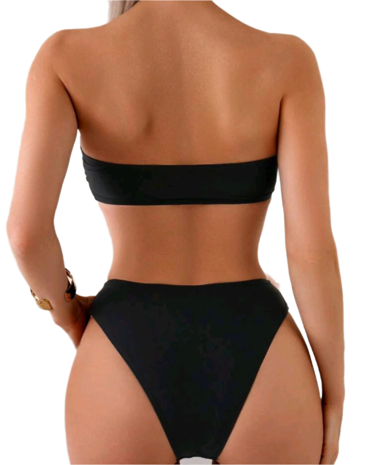 SHE fekete virágdíszes bandeau bikini