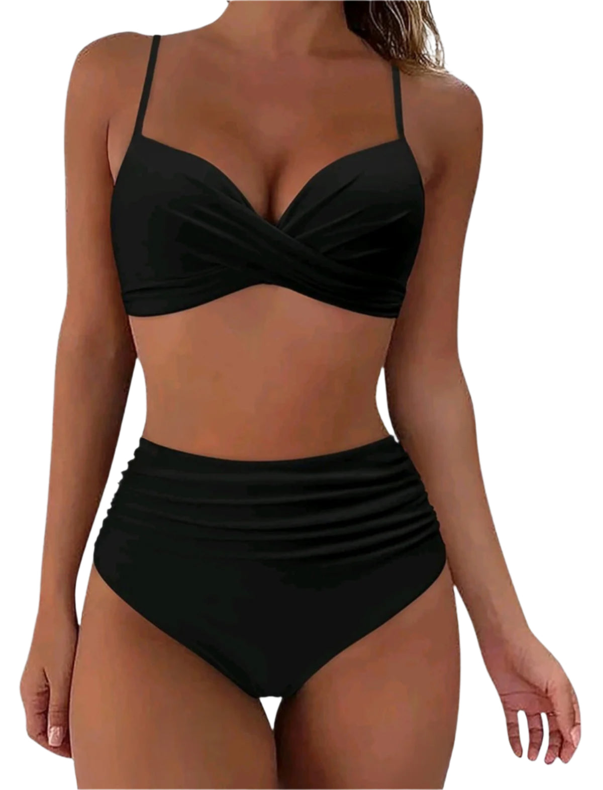 SHE fekete csavart felsőrészű magas derekú bikini