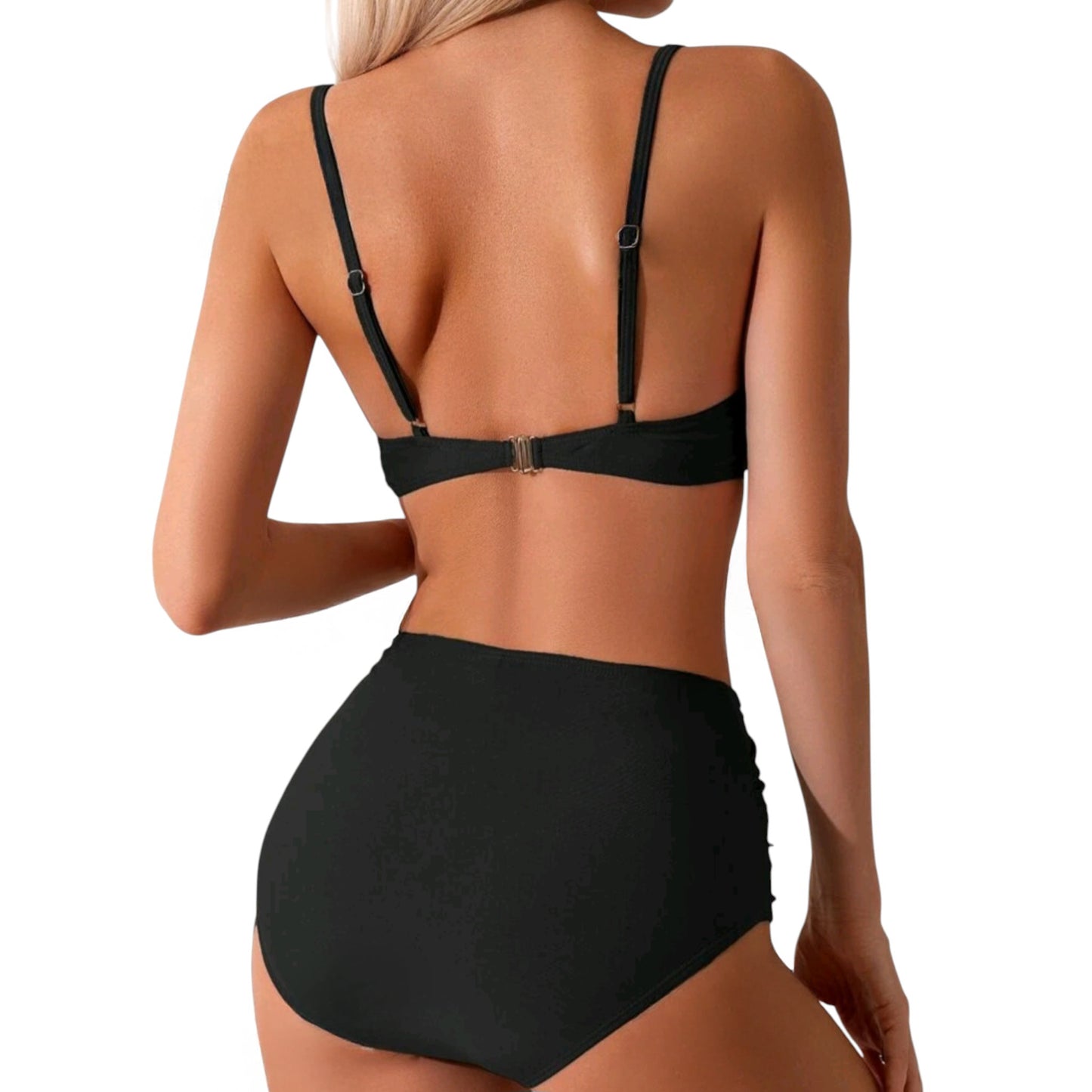 SHE fekete csavart felsőrészű magas derekú bikini