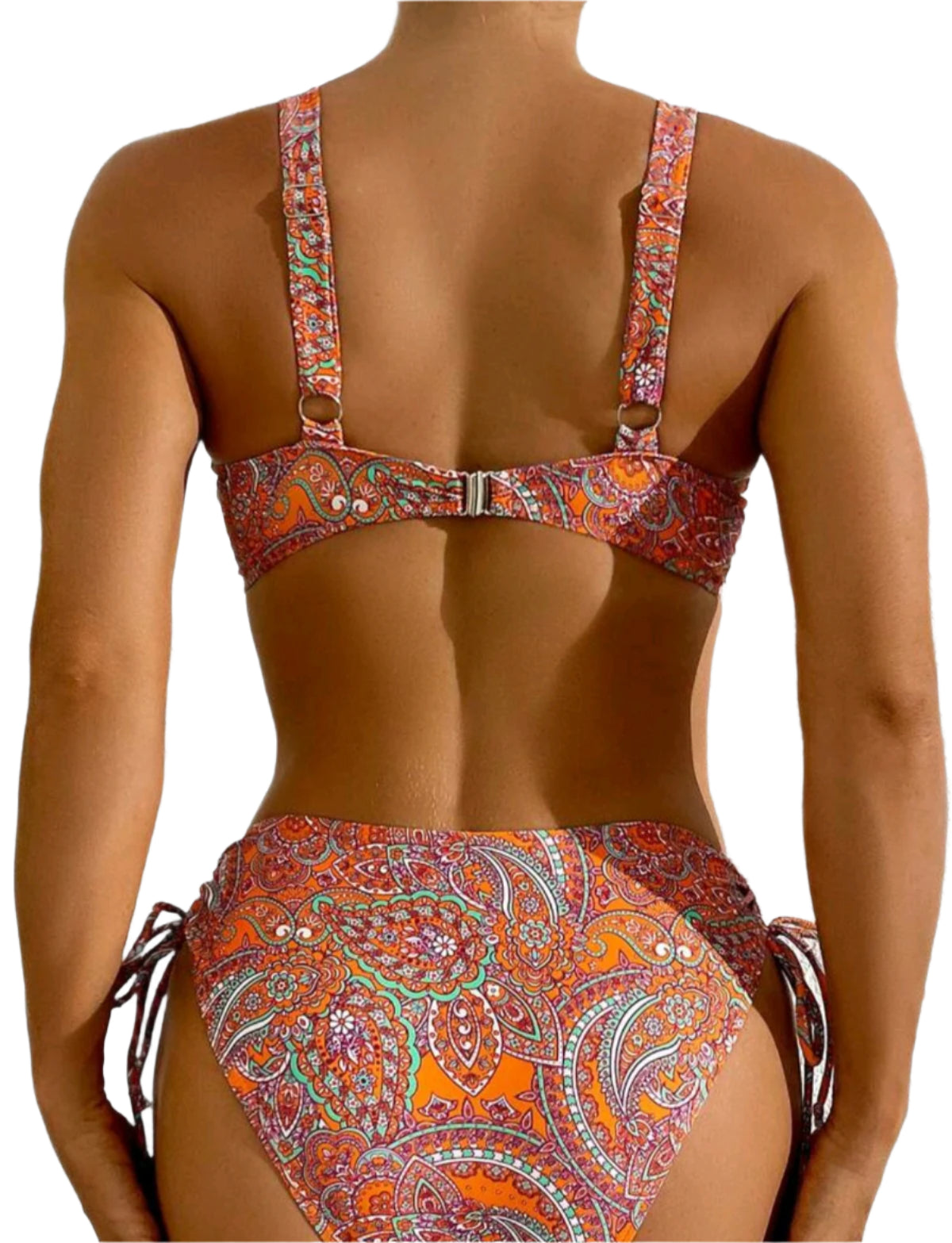 SHE narancs-paisley mintás magasderekú bikini