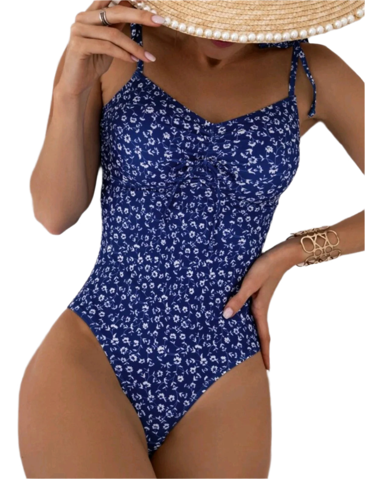 SHE kék virágmintás egyberészes fürdőruha