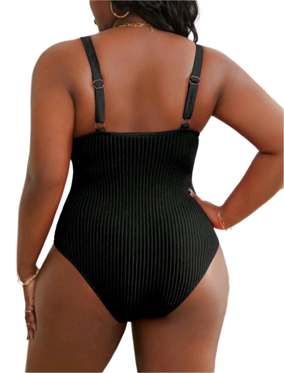 SHE fekete bordázott egyrészes fürdőruha