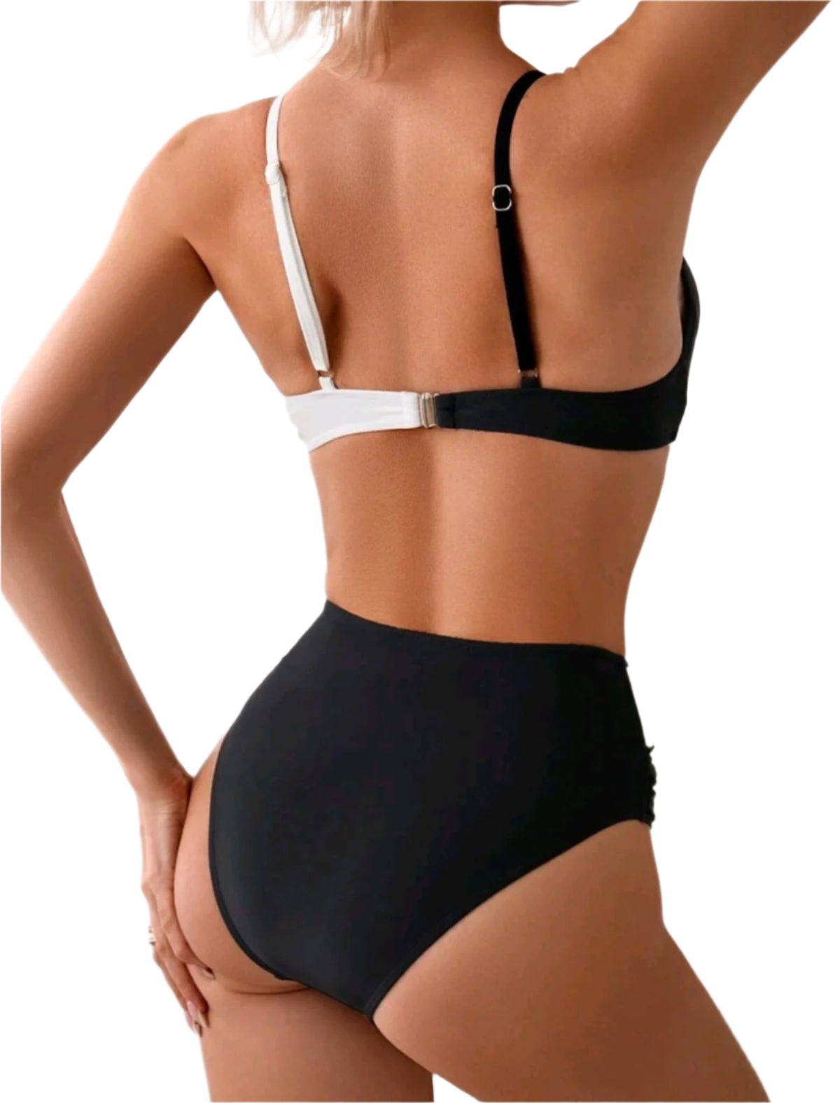 SHE fekete-fehér keresztpántos bikini szett