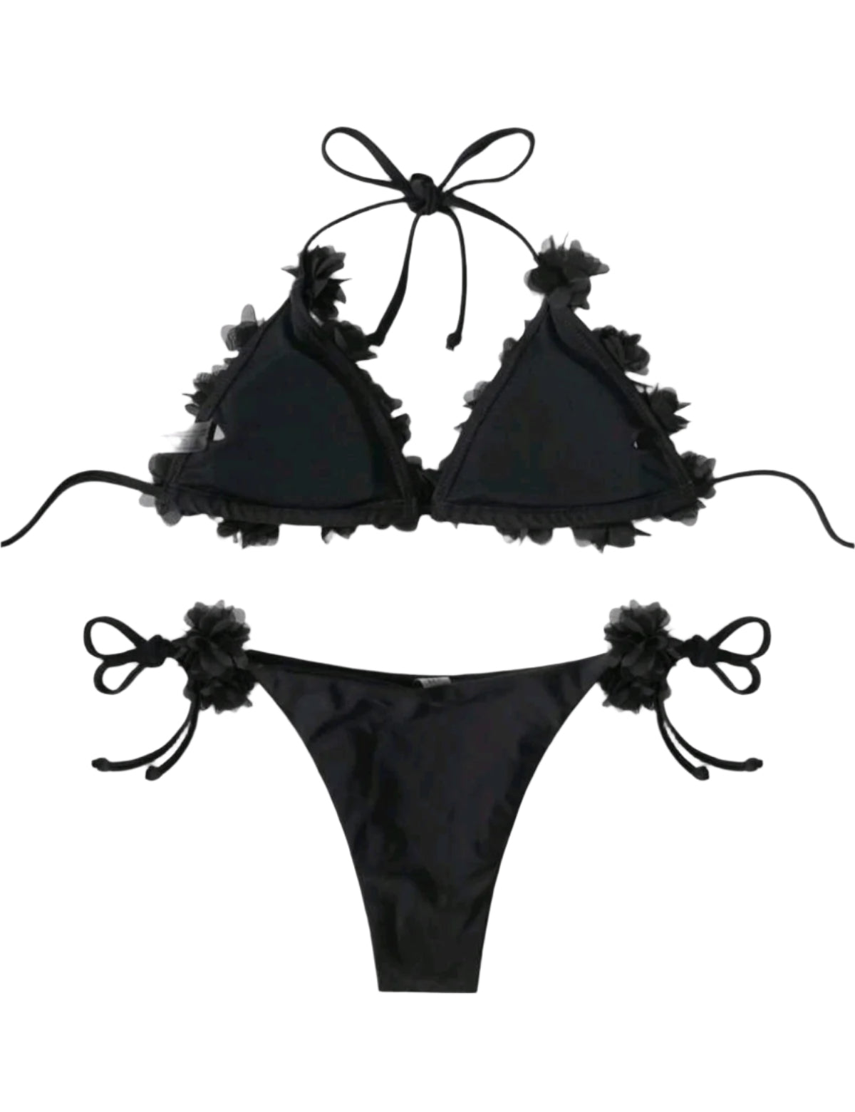 SHE fekete 3D virágos bikini szett