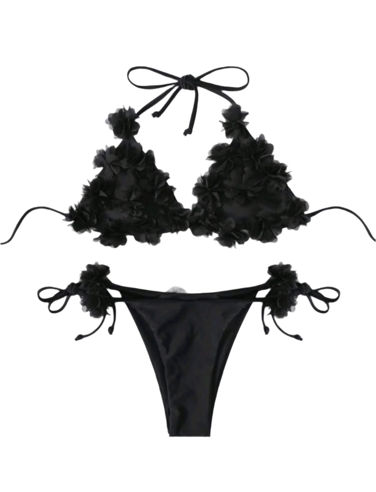 SHE fekete 3D virágos bikini szett