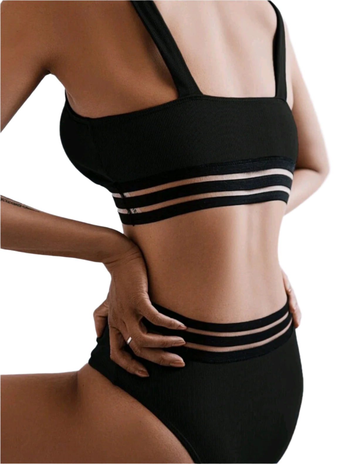 SHE fekete sportos bordázott bikini szett